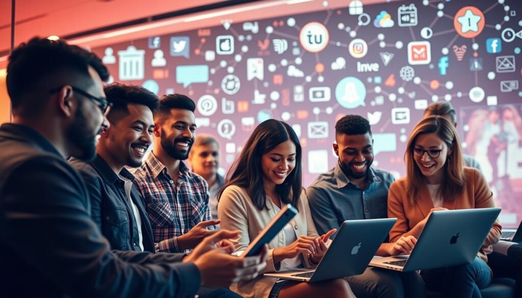 A diverse community of digital advocates gathers in a sleek, modern online space. In the foreground, a group of people animatedly discuss strategies for effective digital outreach, their expressions focused and engaged. In the middle ground, others tap away at laptops, sharing content and building connections. The background features a vibrant collage of digital icons, social media platforms, and connectivity visualizations, all bathed in a warm, diffused lighting that creates a sense of collaboration and inspiration. An atmosphere of creativity, innovation, and a shared mission to spread the message through digital channels permeates the scene. A diverse community of digital advocates gathers in a sleek, modern online space. In the foreground, a group of people animatedly discuss strategies for effective digital outreach, their expressions focused and engaged. In the middle ground, others tap away at laptops, sharing content and building connections. The background features a vibrant collage of digital icons, social media platforms, and connectivity visualizations, all bathed in a warm, diffused lighting that creates a sense of collaboration and inspiration. An atmosphere of creativity, innovation, and a shared mission to spread the message through digital channels permeates the scene.