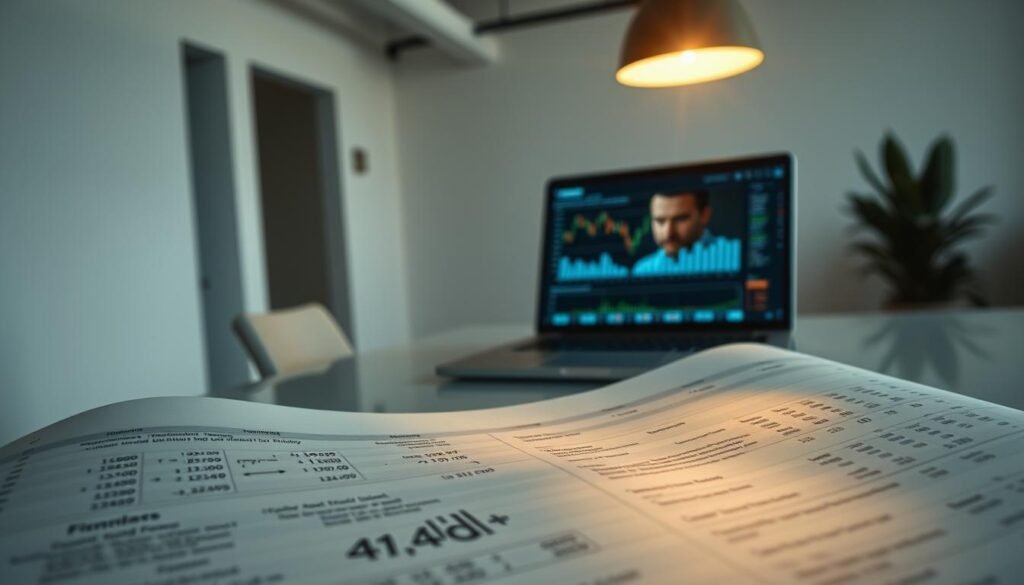 A meticulously detailed, cinematic photograph of quantitative financial data. In the foreground, a spreadsheet with complex formulas and charts, illuminated by soft, directional lighting. In the middle ground, a laptop displaying a financial dashboard, its screen reflecting the user's pensive expression. In the background, a minimalist office setting with geometric architectural elements and muted tones, conveying a sense of analytical focus and precision. The overall atmosphere is one of analytical rigor, technological sophistication, and the intersection of data and finance. A meticulously detailed, cinematic photograph of quantitative financial data. In the foreground, a spreadsheet with complex formulas and charts, illuminated by soft, directional lighting. In the middle ground, a laptop displaying a financial dashboard, its screen reflecting the user's pensive expression. In the background, a minimalist office setting with geometric architectural elements and muted tones, conveying a sense of analytical focus and precision. The overall atmosphere is one of analytical rigor, technological sophistication, and the intersection of data and finance.