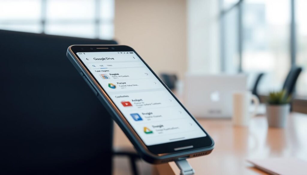 Gambar iPhone yang terhubung dengan Google Drive